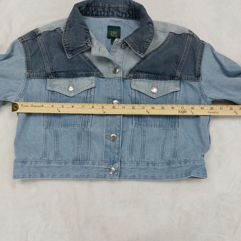 WILD FABLE WOMENS BLUE 2 TONE CROPPED BUTTON UP DENIM JACKET SIZE MEDIUM - Picture 6 of 9